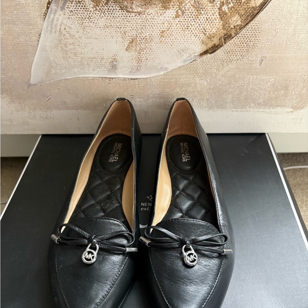 Michael Kors Black Leather Loafers with Charm